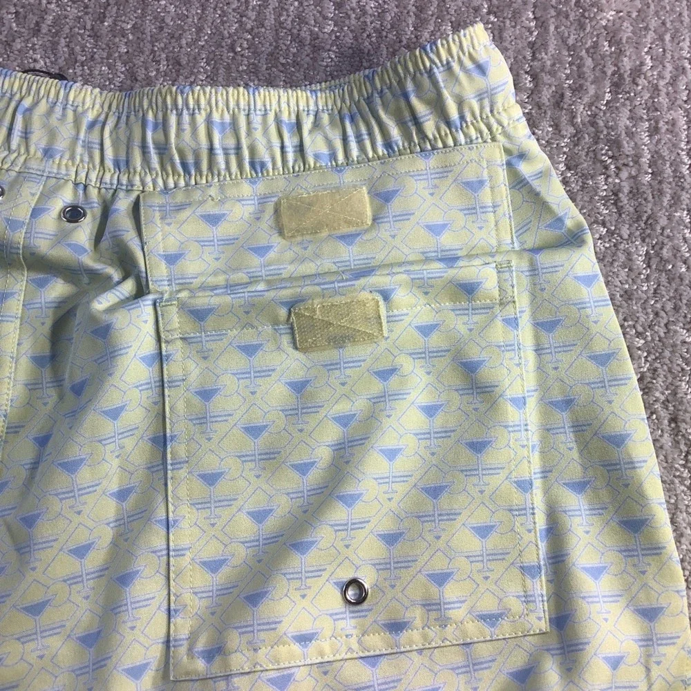 Robert Graham Mens Martini Tower Swim Trunks Yellow Blue Size L NWT